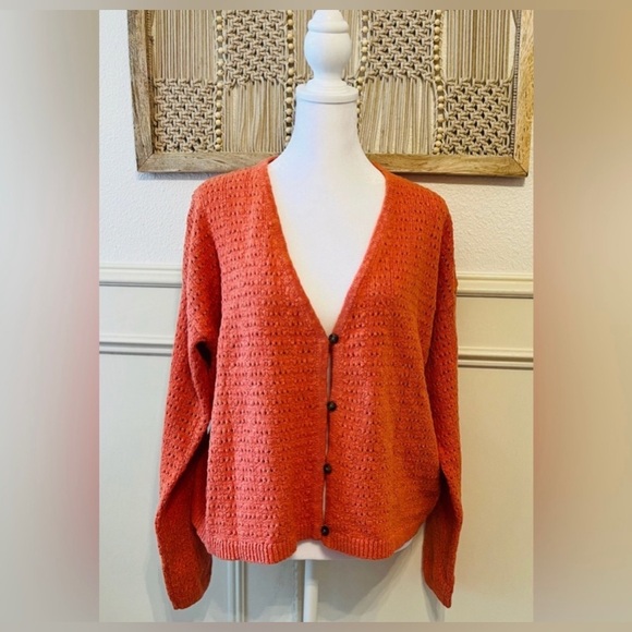 NEW MADEWELL - Open-Stitch Cardigan Sweater in Rust - Picture 2 of 10